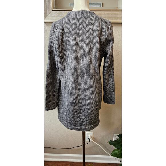 Banana Republic Herringbone Asymmetric‎ Zip Up Fleece Jacket Women Size S Gray - Picture 3 of 7